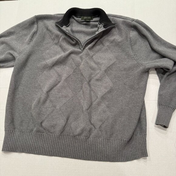 Pronto Uomo Men's 2X Grey Quarter Zip Sweater Argyle Knit Pullover preppy fall - Picture 1 of 5
